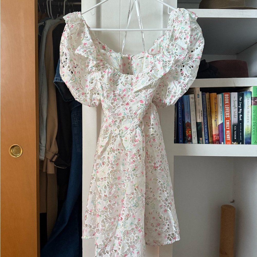 For Love And Lemons White Puff Sleeve Mini Dress